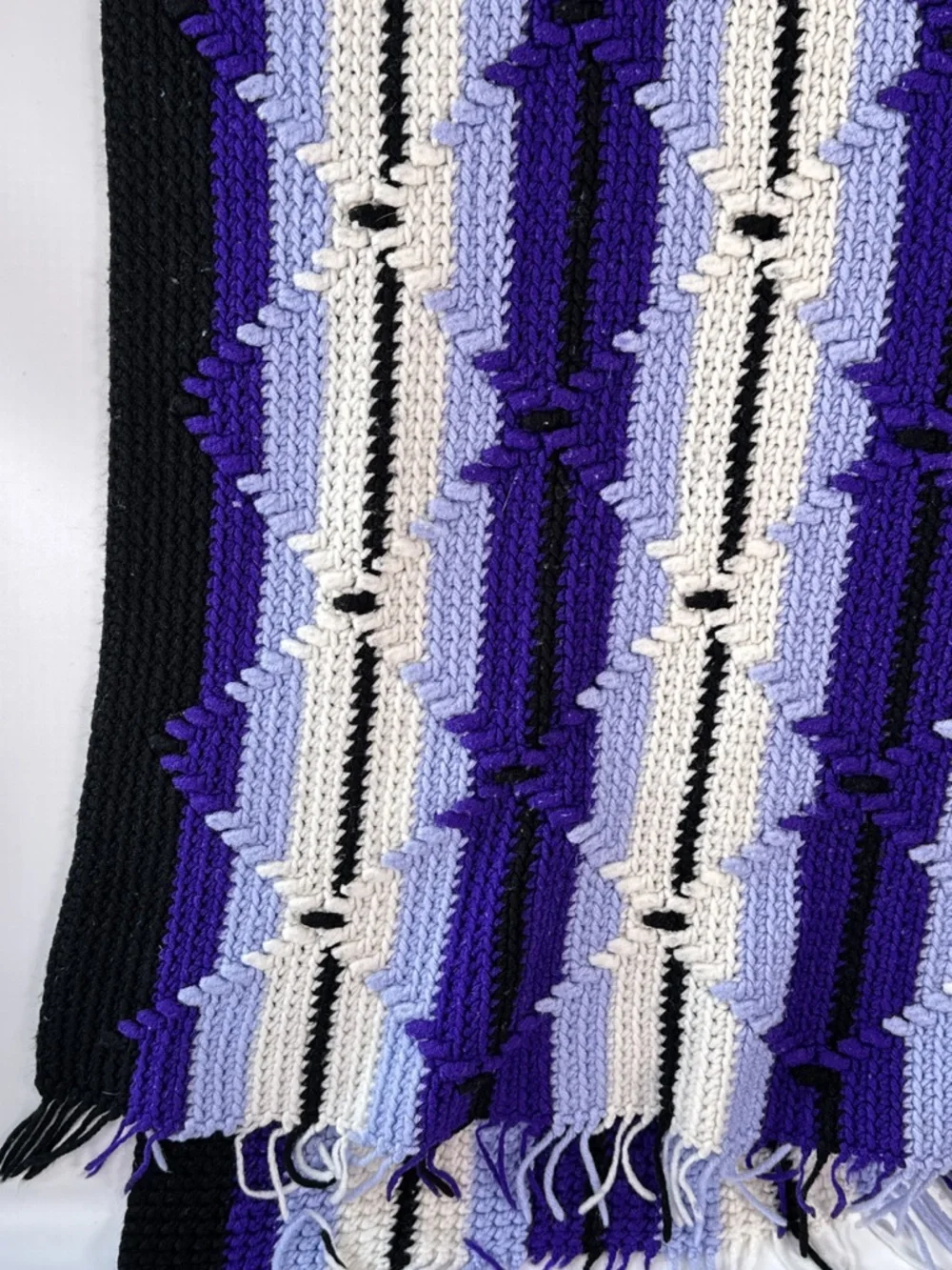 Handmade Throw Blanket Purple Striped Crochet Boho Fringe 50x52